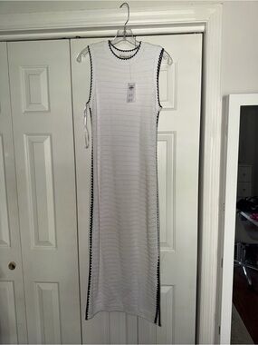 Abercrombie & Fitch White Sleeveless Knit Maxi Dress with Black Trim